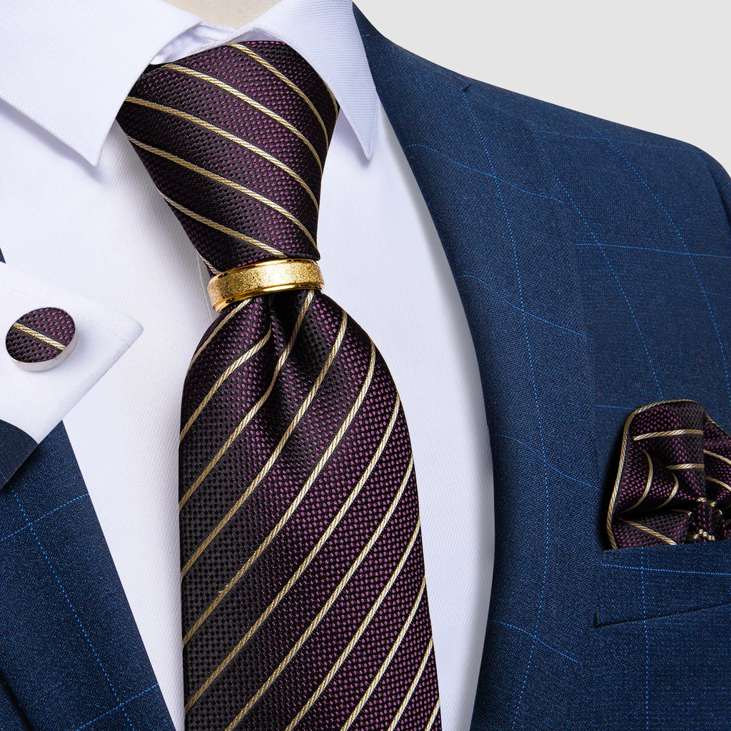 Pink blue Striped Men's Ties Business Wedding Neck Tie Pocket Square Cufflinks Tie Ring Men's Gift Gravata DiBanGu