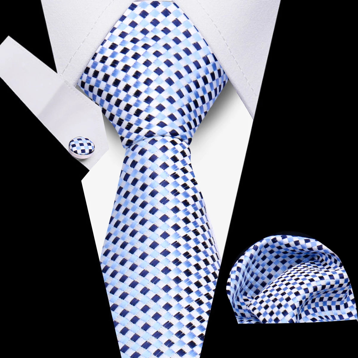Tie Man Luxury Business Neck Tie For Mens Cufflinks Pocket Square Set 7.5cm Necktie For Wedding Party Shirts Sets White Cravats