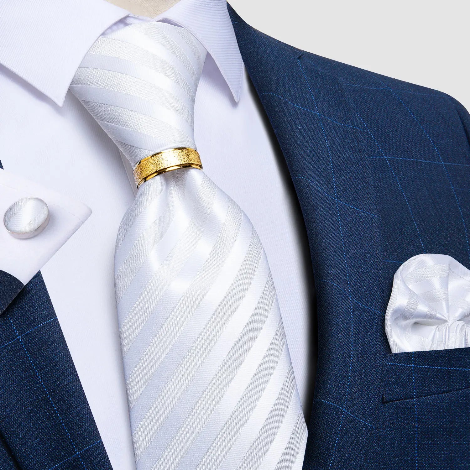 Pink blue Striped Men's Ties Business Wedding Neck Tie Pocket Square Cufflinks Tie Ring Men's Gift Gravata DiBanGu