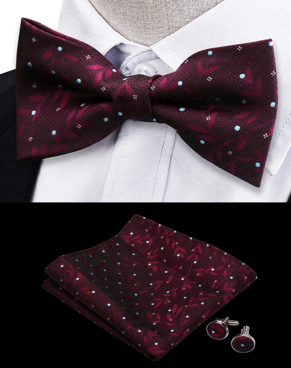 3pcs Bow Tie For Men Bowtie Handkerchief Cufflink Set For Shirts Fit Business Wedding Butterfly Paisley Pocket Square Bowtie Man