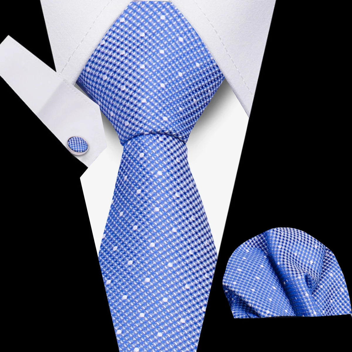 Tie Man Luxury Business Neck Tie For Mens Cufflinks Pocket Square Set 7.5cm Necktie For Wedding Party Shirts Sets White Cravats