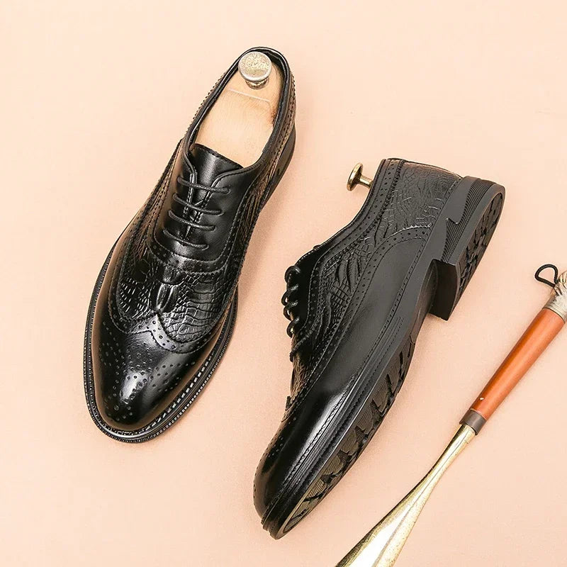 Luxury Men Brogue Dress Shoes Men Suit Casual Shoes Formal Business Leather Shoes Men Brown Wedding Italian Banquet Shoe Size 46