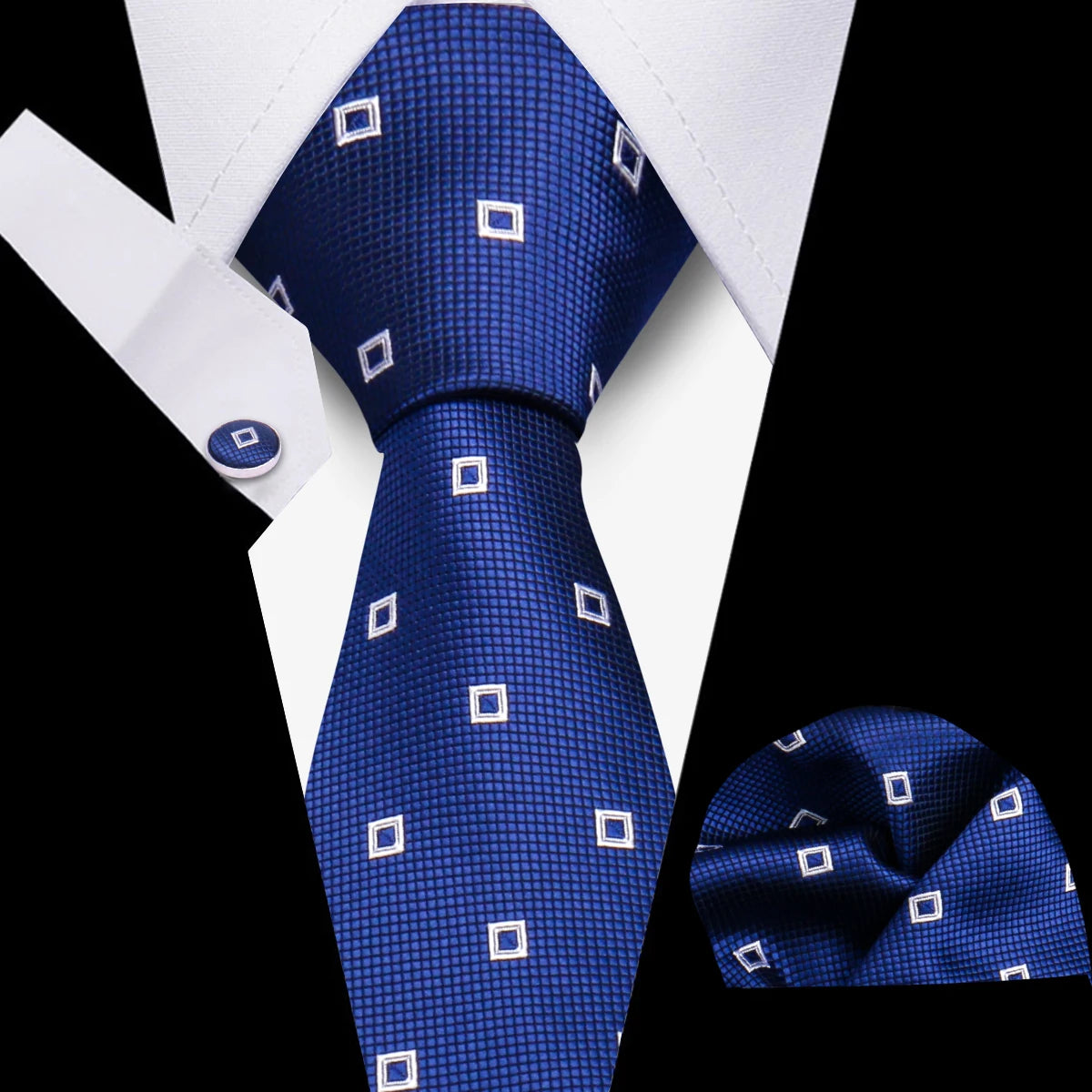 Tie Man Luxury Business Neck Tie For Mens Cufflinks Pocket Square Set 7.5cm Necktie For Wedding Party Shirts Sets White Cravats