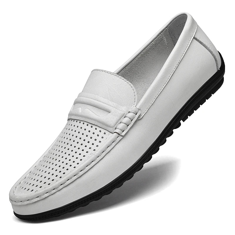 2025 New Casual Leather Mens Loafers Stylish Design Comfy Outdoor Slip on Walking Shoes Fashion Hollow Breathable Driving Flats