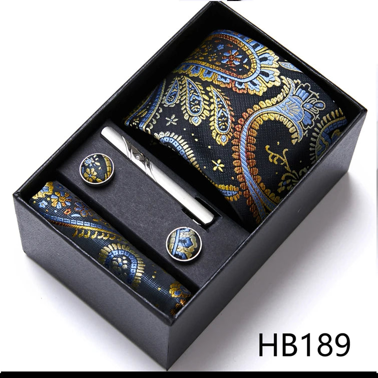 Jacquard Fashion Brand Tie Pocket Squares Set For Men Tie Handkerchief  Cufflink Necktie Gift Box Fit Wedding Holiday Workplace