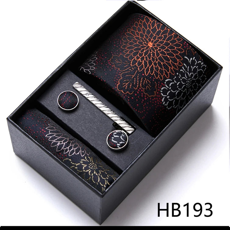 Jacquard Fashion Brand Tie Pocket Squares Set For Men Tie Handkerchief  Cufflink Necktie Gift Box Fit Wedding Holiday Workplace