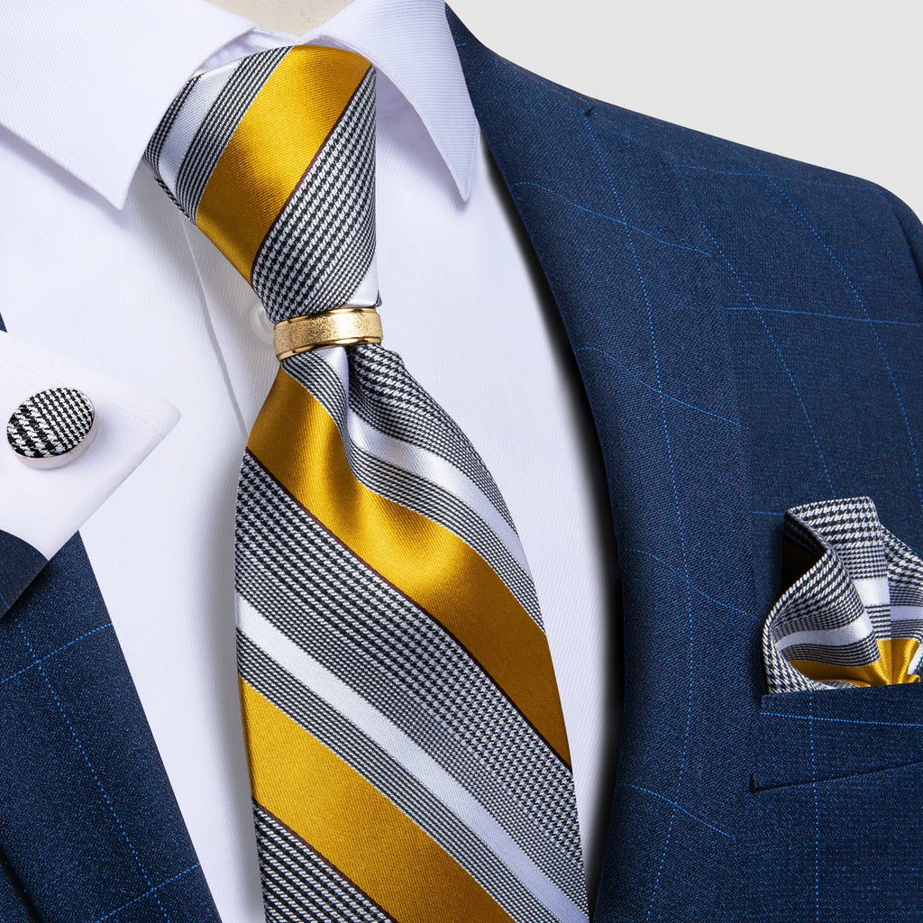 Pink blue Striped Men's Ties Business Wedding Neck Tie Pocket Square Cufflinks Tie Ring Men's Gift Gravata DiBanGu