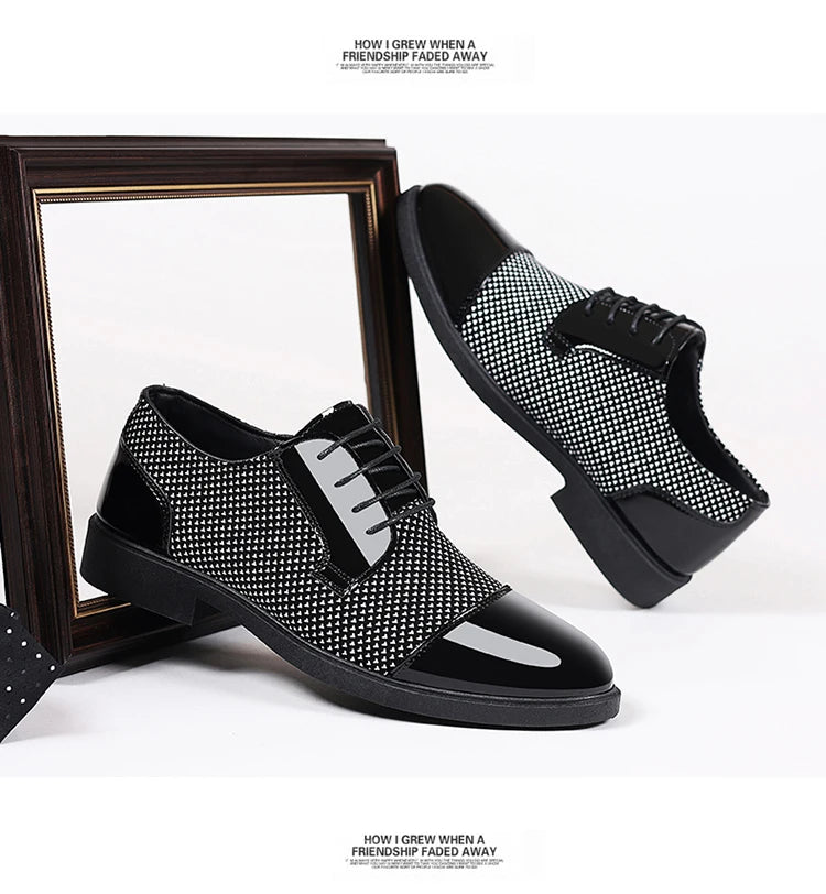 Shiny Formal Shoes Men Business Leather Shoes Oxford Breathable Patent Leather Dress Shoes Men Office Wedding Flats Formal Shoes
