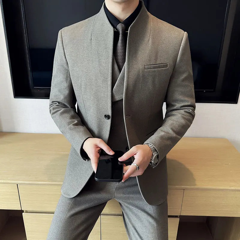 Korean Style Men's Suit Set Slim Fit Business Suit Wool Blazer Two-piece set Elegant Social Formal Men's Clothing 5XL-M