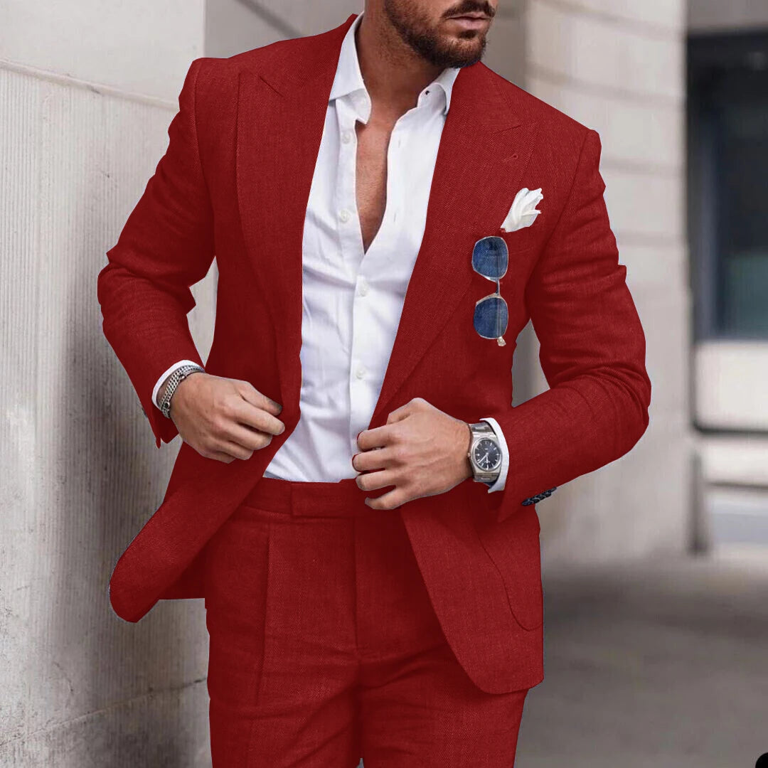 Linen Suit Wedding Suits for Men 2023 Luxury Lapel Collar Top+pants 2 Piece Set Single-breasted Flax Trajes Elegante Para Hombre