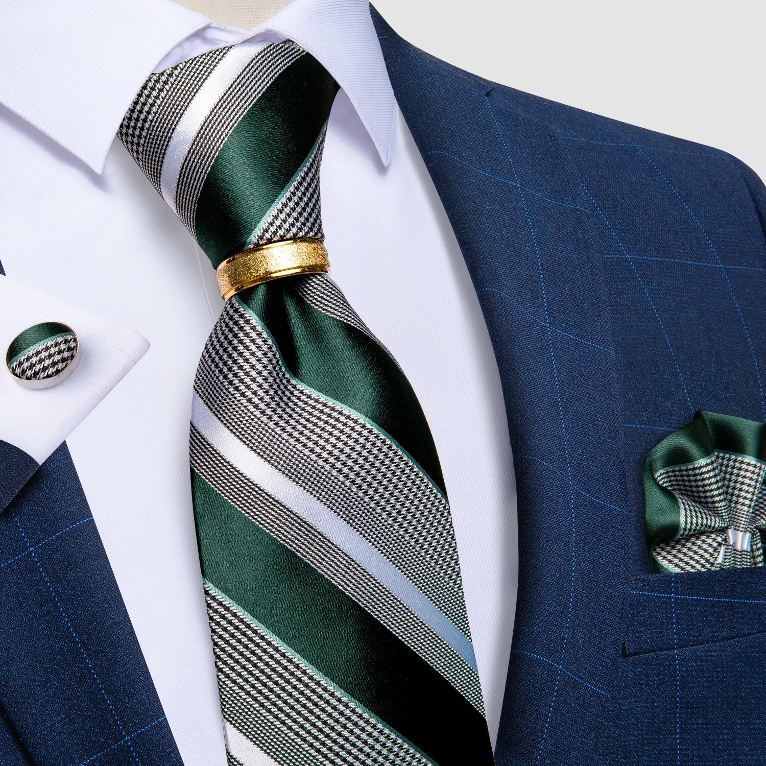 Pink blue Striped Men's Ties Business Wedding Neck Tie Pocket Square Cufflinks Tie Ring Men's Gift Gravata DiBanGu