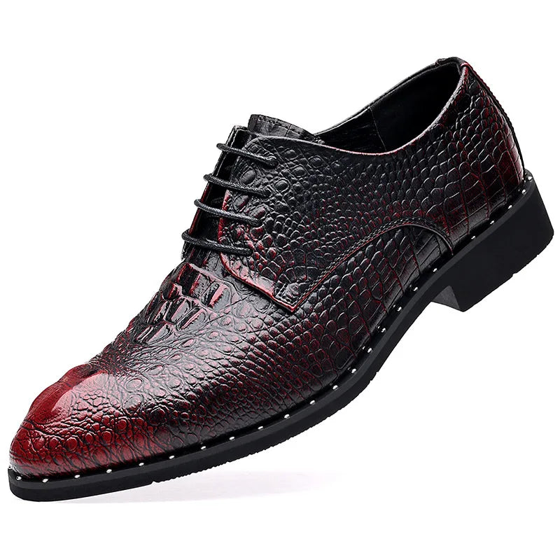 Genuine Leather Men Shoes Luxury Crocodile skin Men's Dress Shoes Lace-Up Wedding Party Shoe Business Office Men Oxfords Shoes
