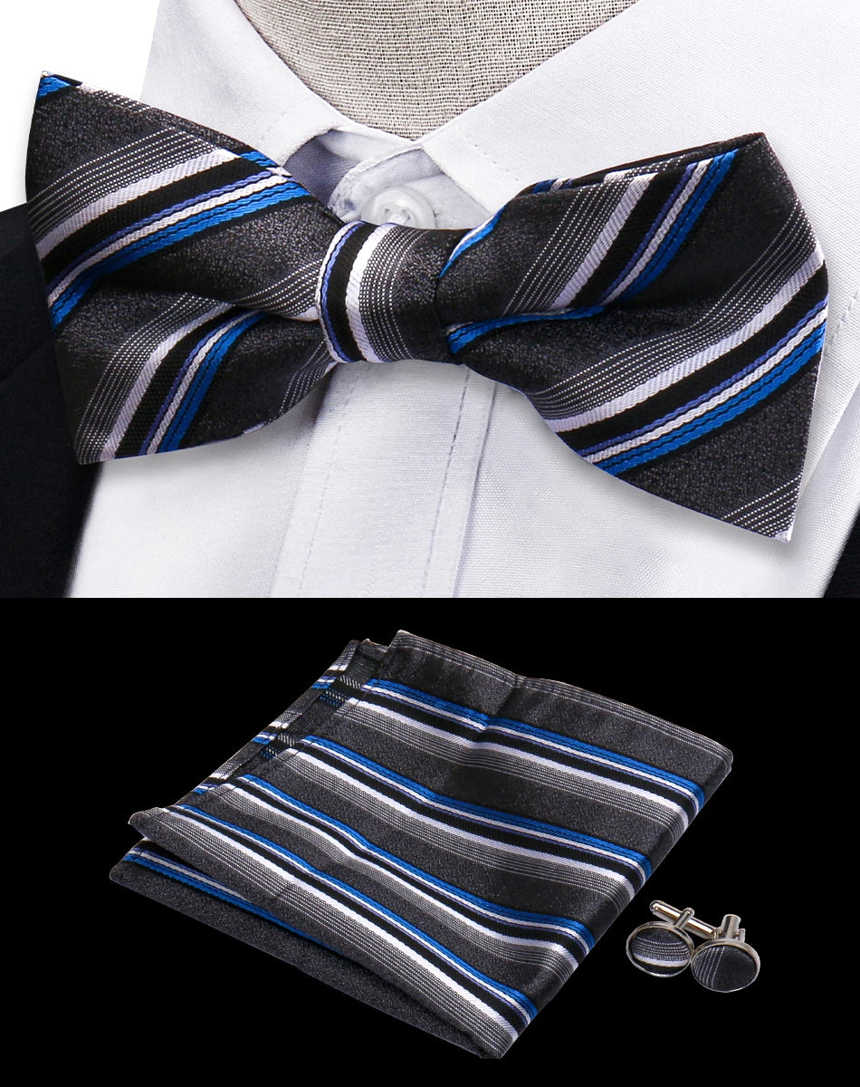 3pcs Bow Tie For Men Bowtie Handkerchief Cufflink Set For Shirts Fit Business Wedding Butterfly Paisley Pocket Square Bowtie Man