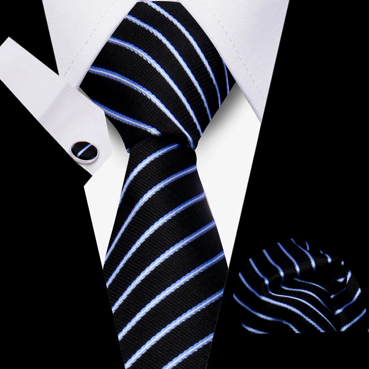 Tie Man Luxury Business Neck Tie For Mens Cufflinks Pocket Square Set 7.5cm Necktie For Wedding Party Shirts Sets White Cravats