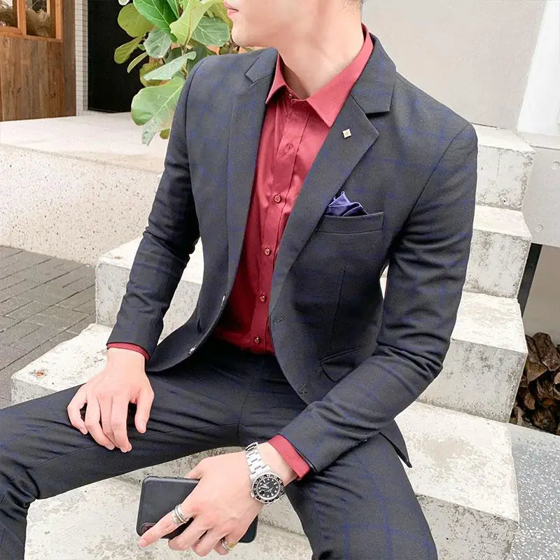 Men's Slim Fit Business Suit High Quality Boutique Fashion Two-Piece Set Handsome Trend Banquet Four Seasons Trousers Included