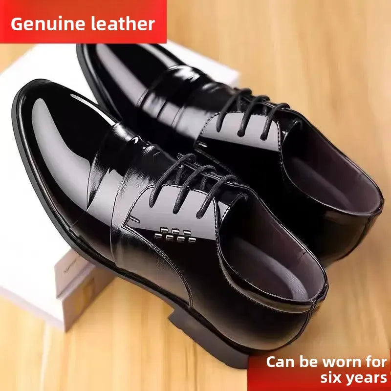 Wenzhou Genuine Leather Men's Casual Shoes Sharp Toe Polished Leather Business Formal Shoes Versatile Comfortable Breathable