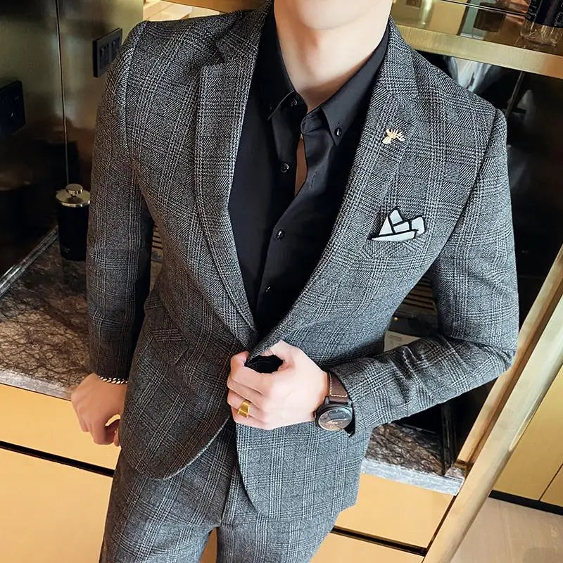Men's Slim Fit Business Suit High Quality Boutique Fashion Two-Piece Set Handsome Trend Banquet Four Seasons Trousers Included