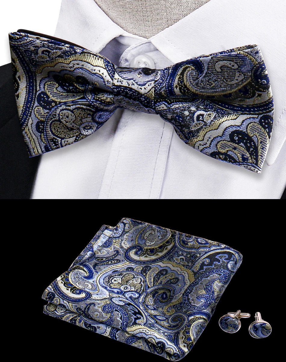 3pcs Bow Tie For Men Bowtie Handkerchief Cufflink Set For Shirts Fit Business Wedding Butterfly Paisley Pocket Square Bowtie Man