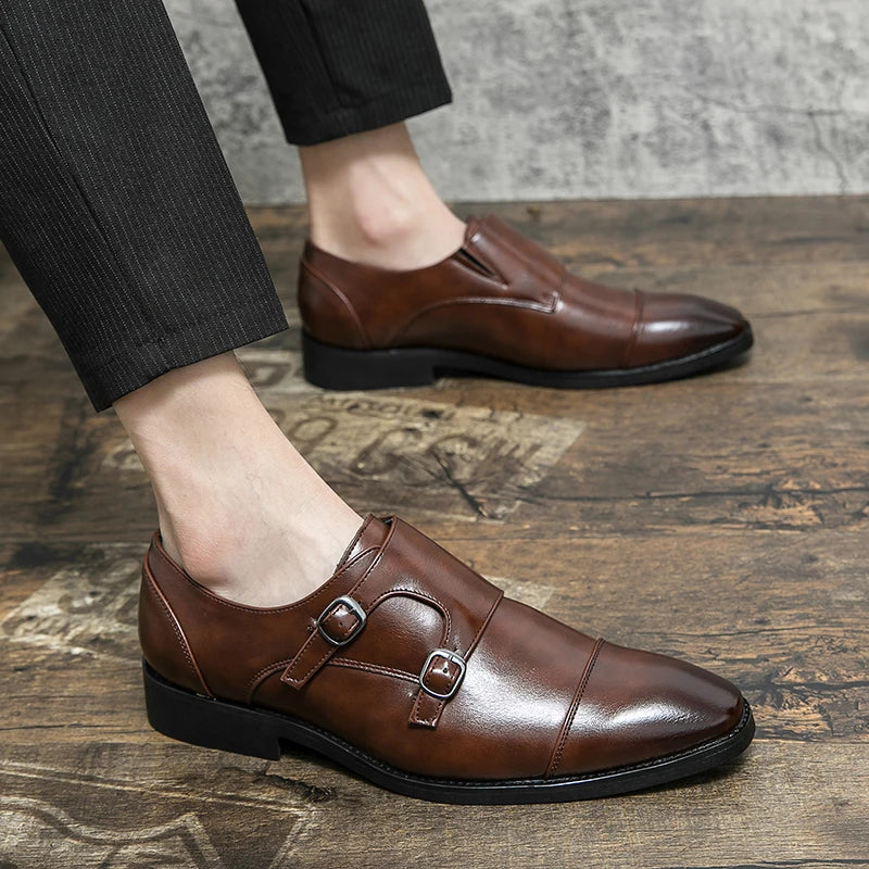 Classic Brand Versatile Men's Leather Casual Shoes Office Business Shoes Pointed Low Heel Men's Formal Shoes Big Size：38-48