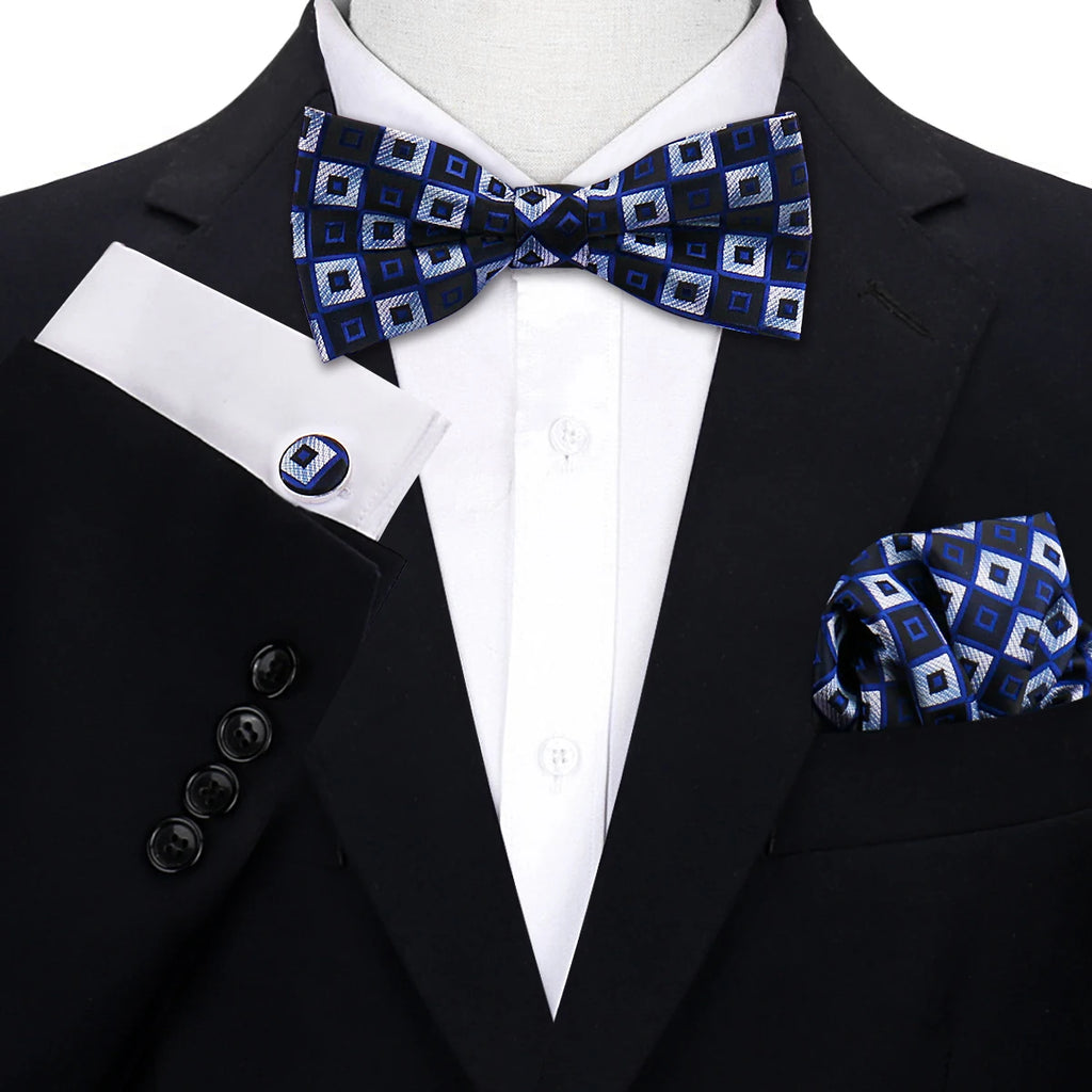 3pcs Bow Tie For Men Bowtie Handkerchief Cufflink Set For Shirts Fit Business Wedding Butterfly Paisley Pocket Square Bowtie Man