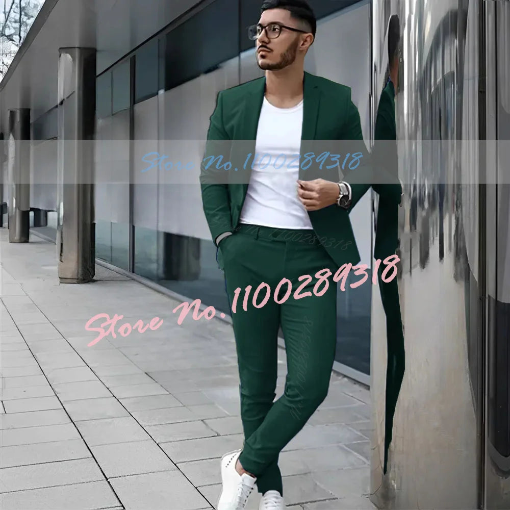 Gray Men's Suit 2 Piece Suit Summer Casual Jacket Pants Formal Wedding Tuxedo Groom Clothes Custom Color Blazer XS-5XL