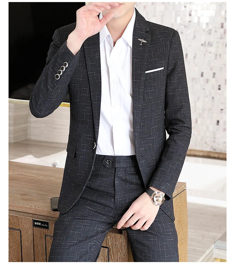 Fashion new (suit + trousers) boutique business British dress casual party slim trend handsome two-piece suit