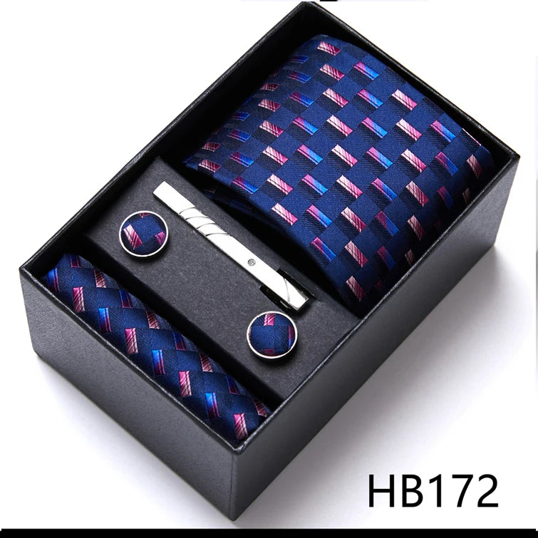 Jacquard Fashion Brand Tie Pocket Squares Set For Men Tie Handkerchief  Cufflink Necktie Gift Box Fit Wedding Holiday Workplace