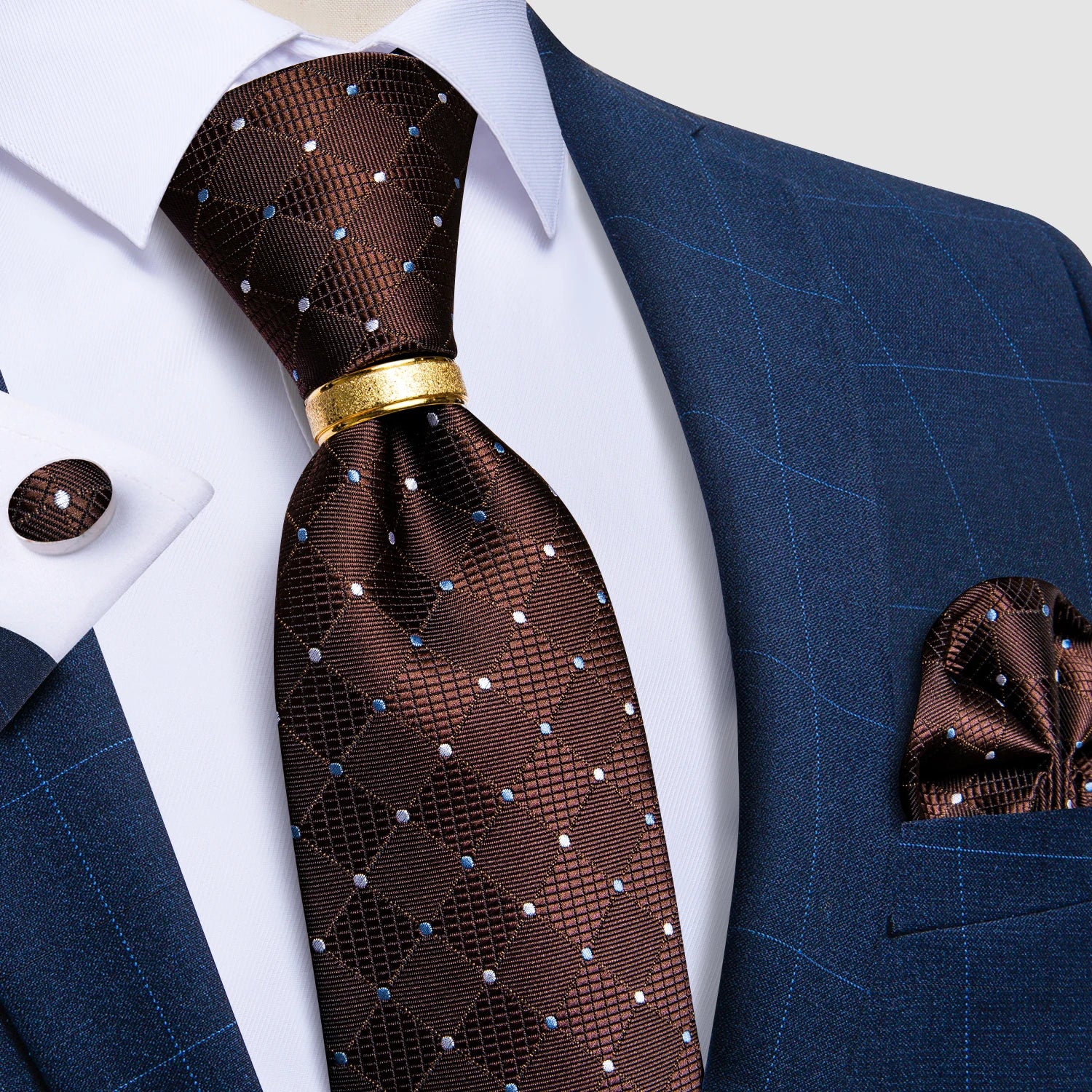 Pink blue Striped Men's Ties Business Wedding Neck Tie Pocket Square Cufflinks Tie Ring Men's Gift Gravata DiBanGu
