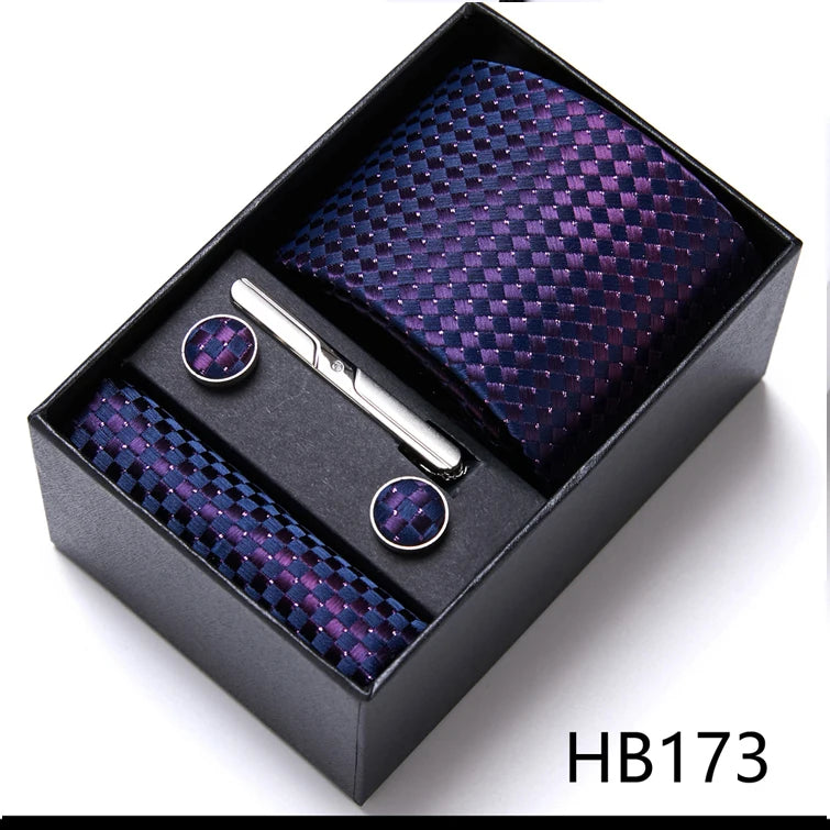 Jacquard Fashion Brand Tie Pocket Squares Set For Men Tie Handkerchief  Cufflink Necktie Gift Box Fit Wedding Holiday Workplace