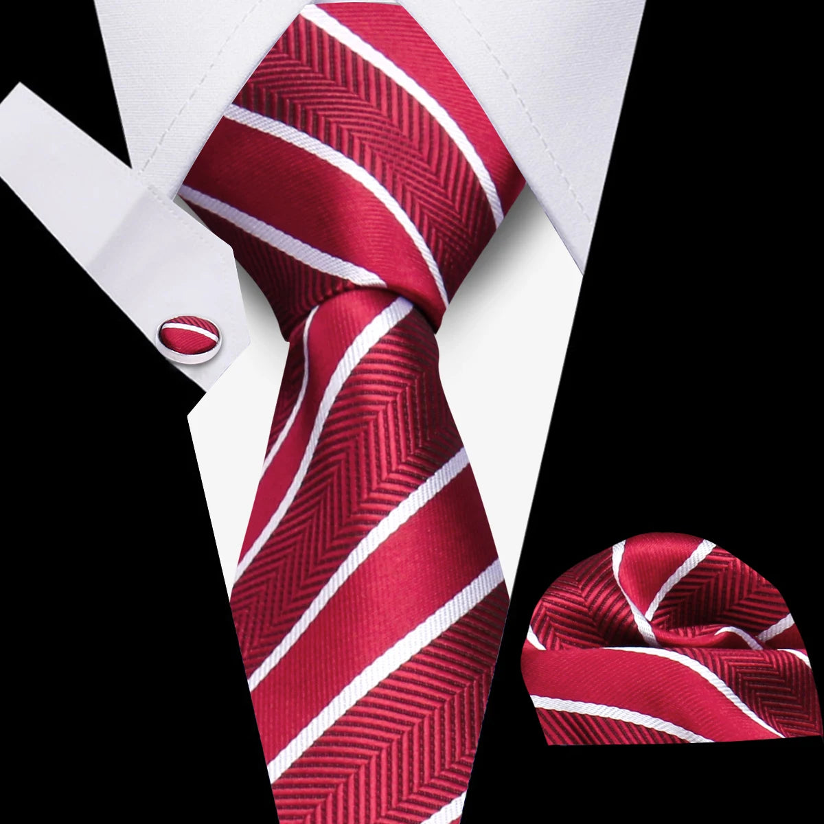 Tie Man Luxury Business Neck Tie For Mens Cufflinks Pocket Square Set 7.5cm Necktie For Wedding Party Shirts Sets White Cravats