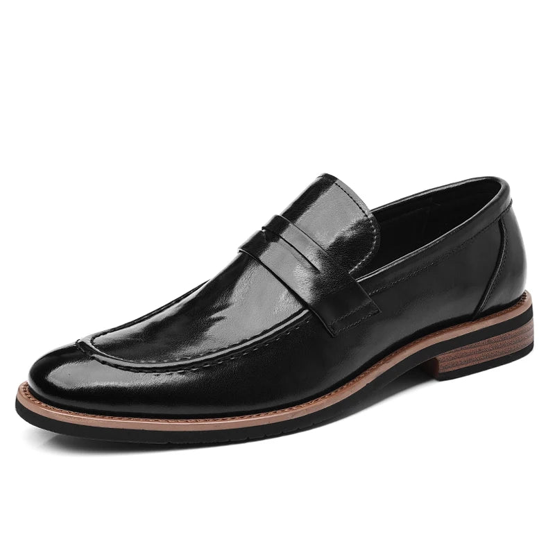 Leather Mens Casual Shoes Leisure Walk Pointed Toe Loafers Thick Bottom and Low Heel Comfy Casual Shoes Classic Business Shoes