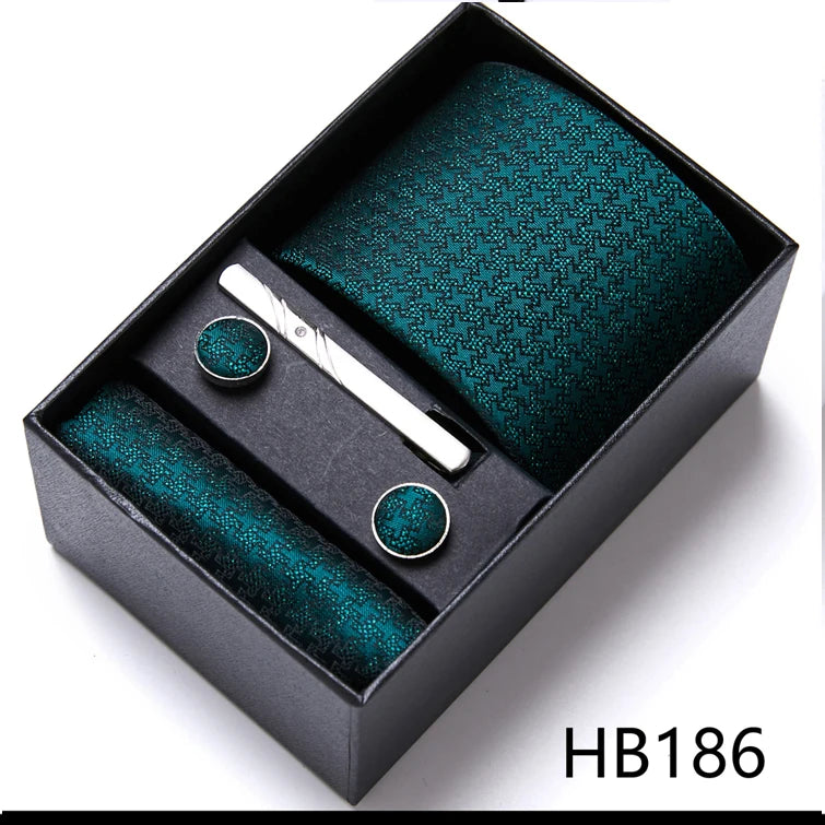 Jacquard Fashion Brand Tie Pocket Squares Set For Men Tie Handkerchief  Cufflink Necktie Gift Box Fit Wedding Holiday Workplace
