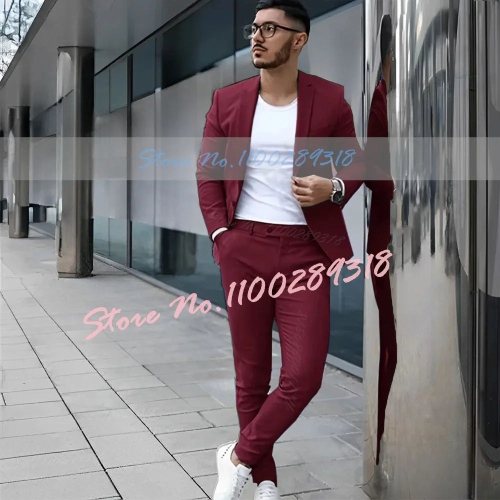 Gray Men's Suit 2 Piece Suit Summer Casual Jacket Pants Formal Wedding Tuxedo Groom Clothes Custom Color Blazer XS-5XL