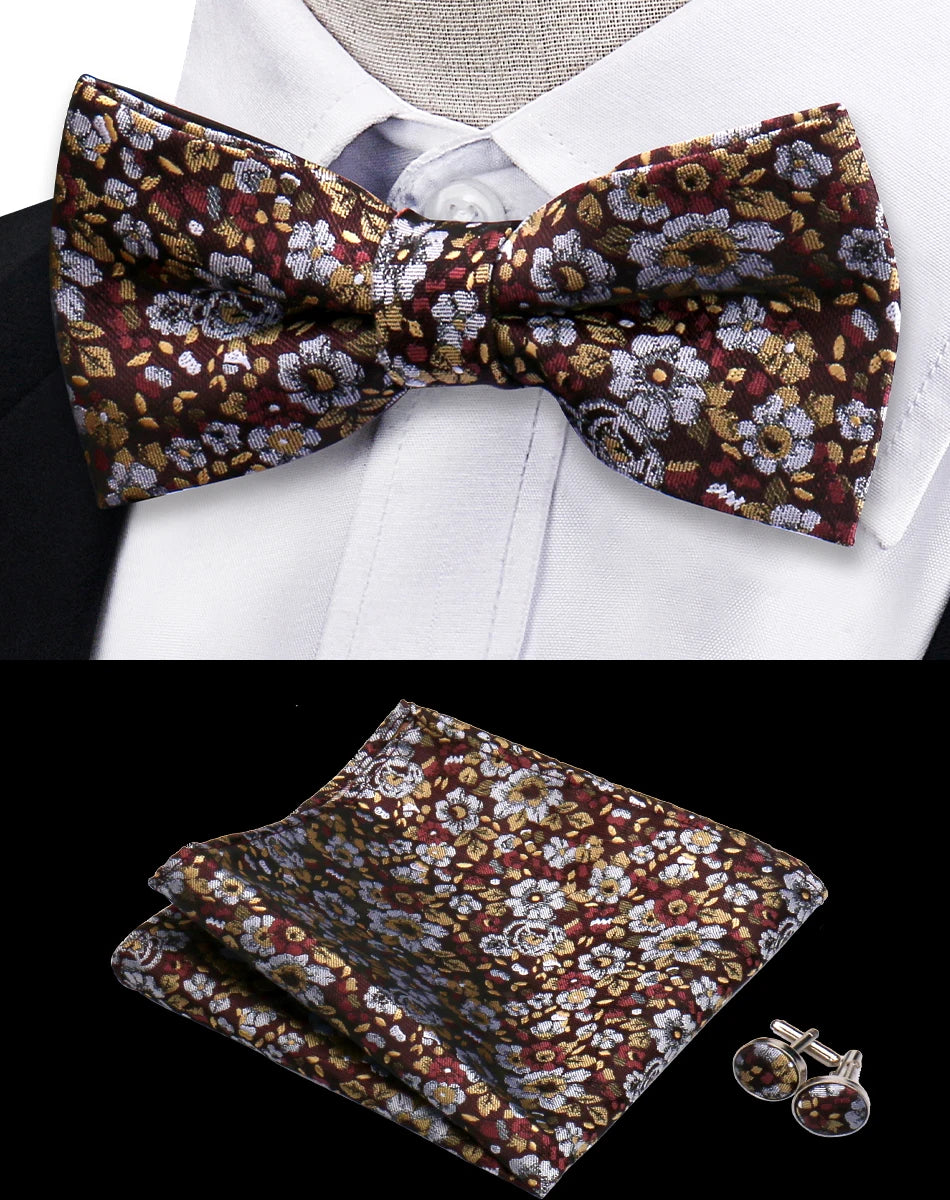 3pcs Bow Tie For Men Bowtie Handkerchief Cufflink Set For Shirts Fit Business Wedding Butterfly Paisley Pocket Square Bowtie Man