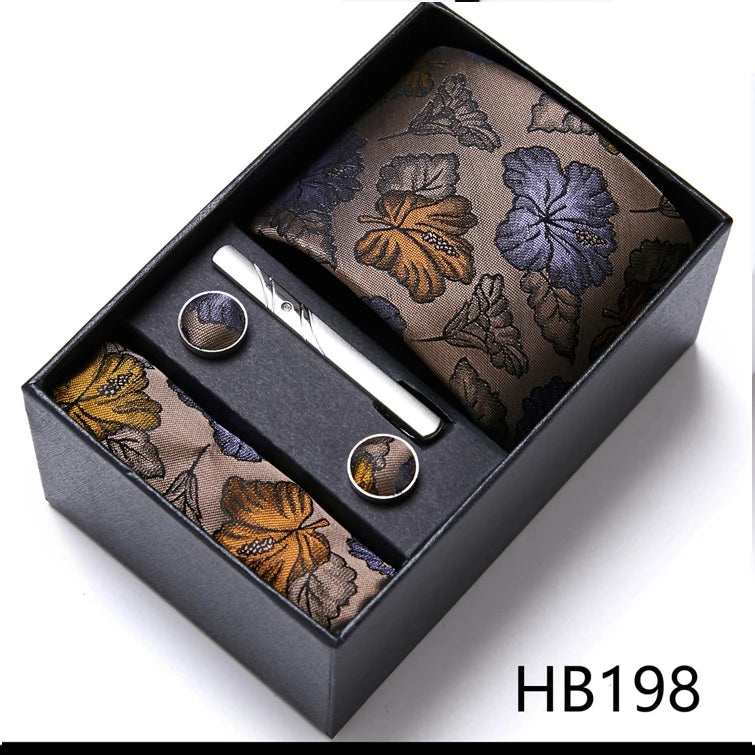 Jacquard Fashion Brand Tie Pocket Squares Set For Men Tie Handkerchief  Cufflink Necktie Gift Box Fit Wedding Holiday Workplace
