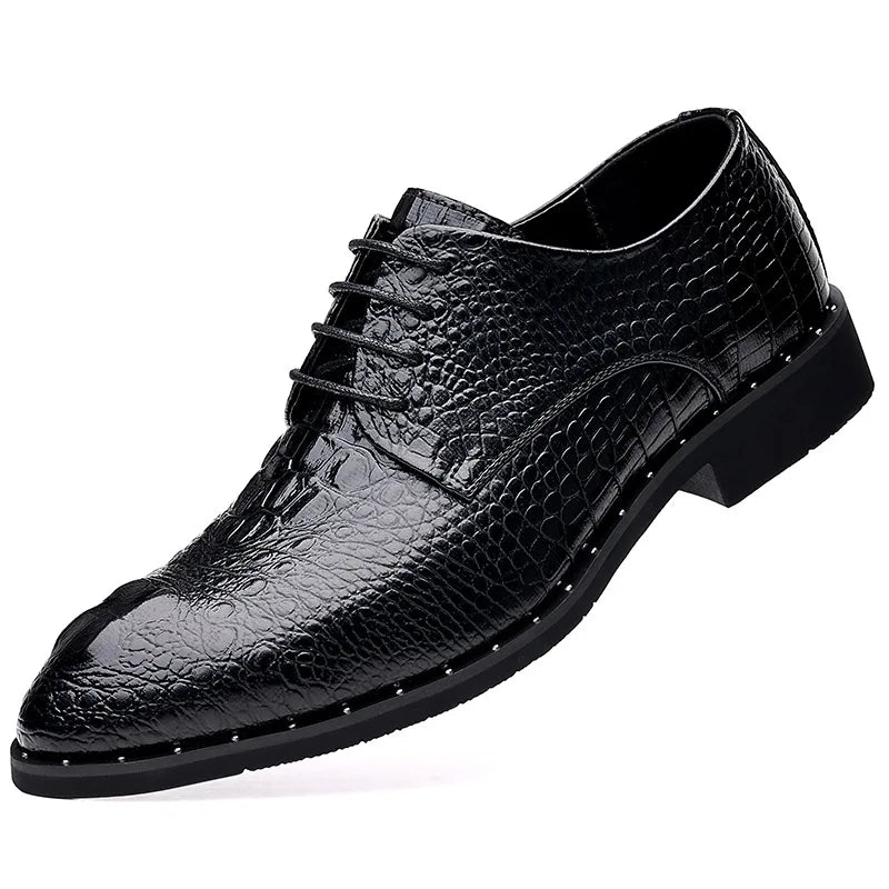Genuine Leather Men Shoes Luxury Crocodile skin Men's Dress Shoes Lace-Up Wedding Party Shoe Business Office Men Oxfords Shoes