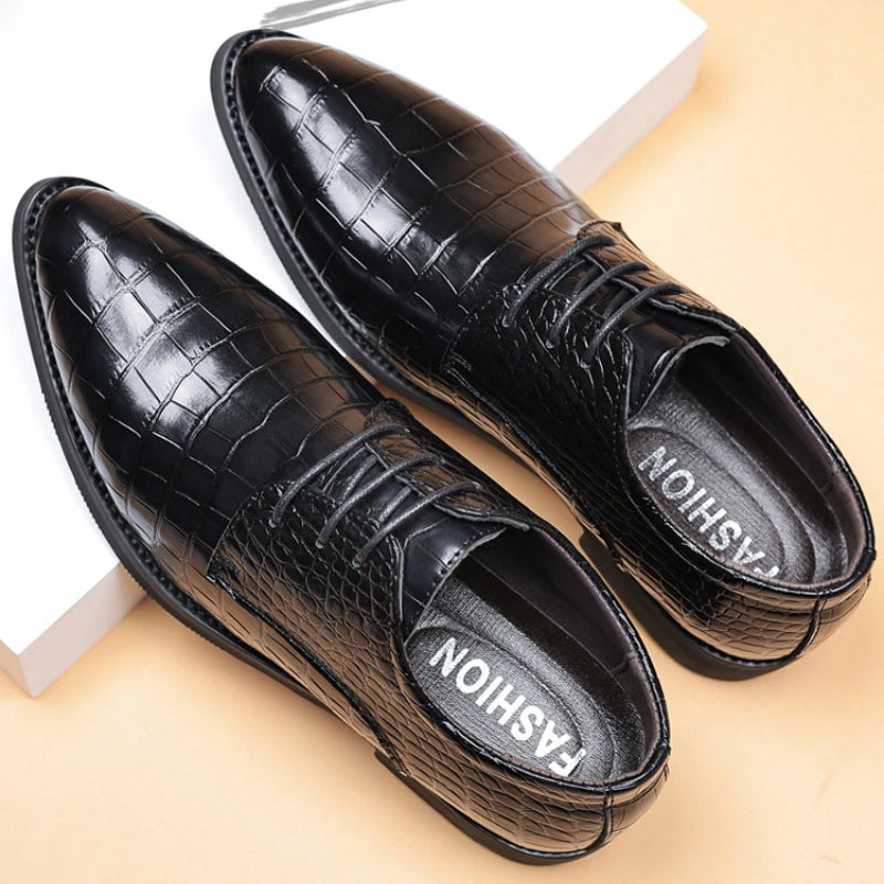 Crocodile Skin Luxury Brand Men's Leather Shoes Lace Pointy Derby Oxford Print Casual Men's Dress Shoes Wedding Party Shoes