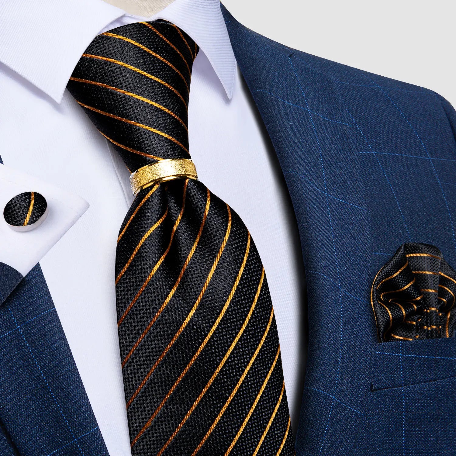 Pink blue Striped Men's Ties Business Wedding Neck Tie Pocket Square Cufflinks Tie Ring Men's Gift Gravata DiBanGu