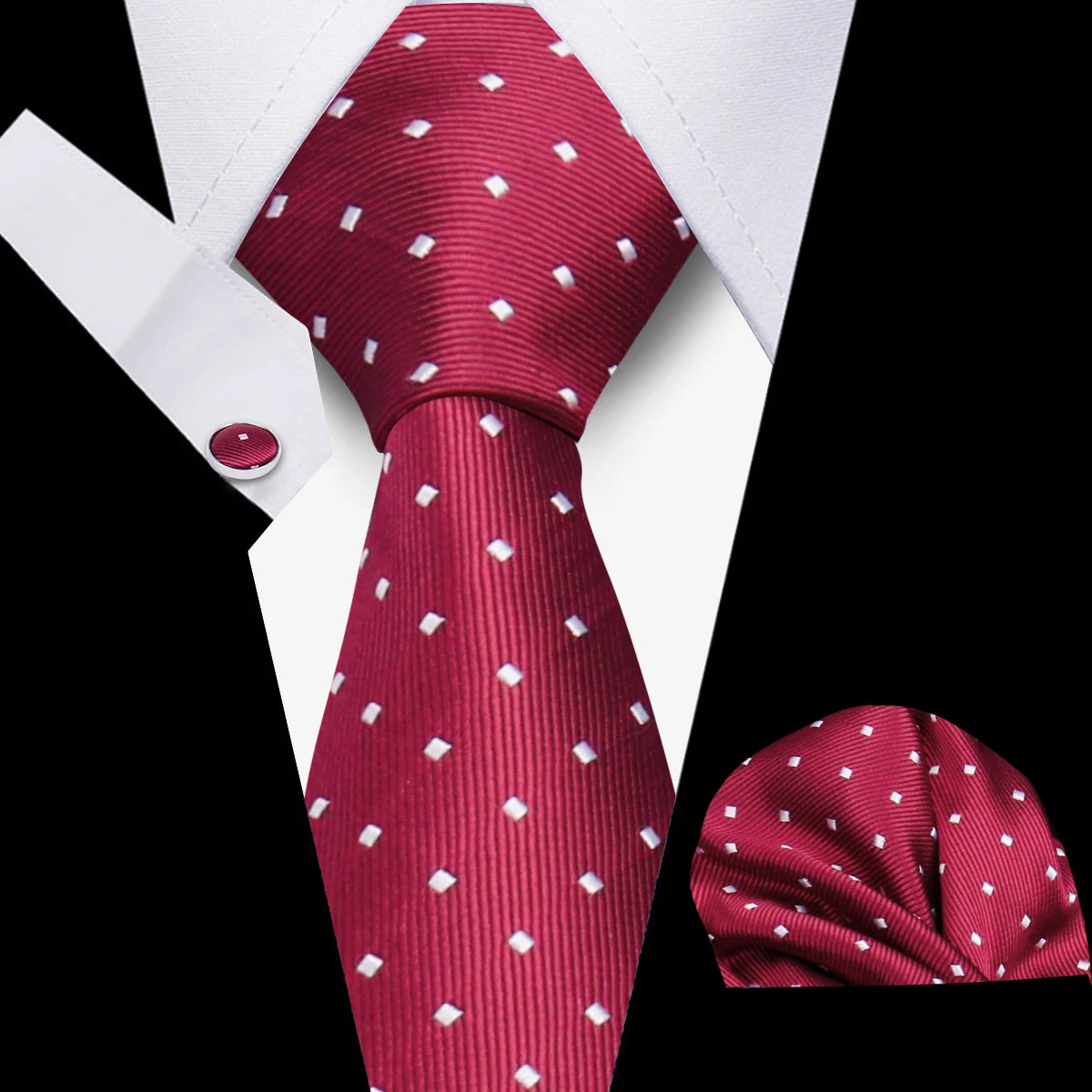 Tie Man Luxury Business Neck Tie For Mens Cufflinks Pocket Square Set 7.5cm Necktie For Wedding Party Shirts Sets White Cravats
