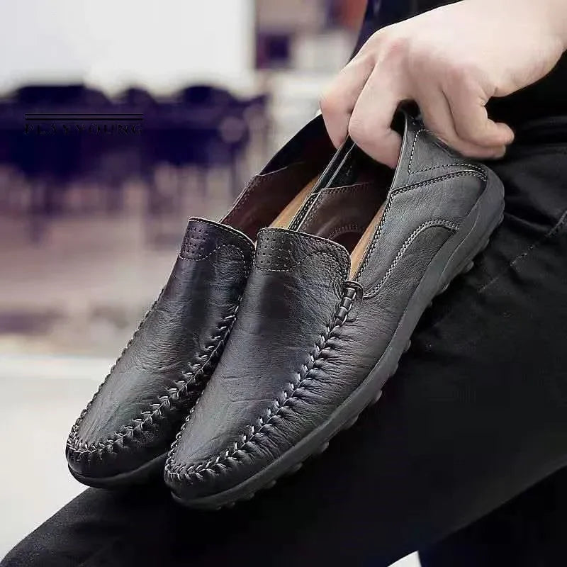 Shoes Men Leather Spring Loafers Slip on Business Casual Leather Shoes Classic Soft Moccasins Hombre Breathable Flats Shoes