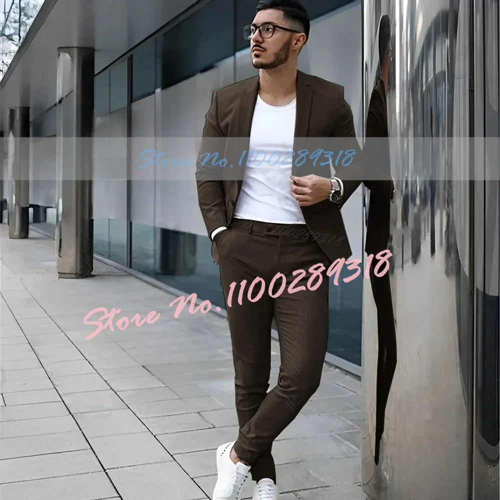 Gray Men's Suit 2 Piece Suit Summer Casual Jacket Pants Formal Wedding Tuxedo Groom Clothes Custom Color Blazer XS-5XL