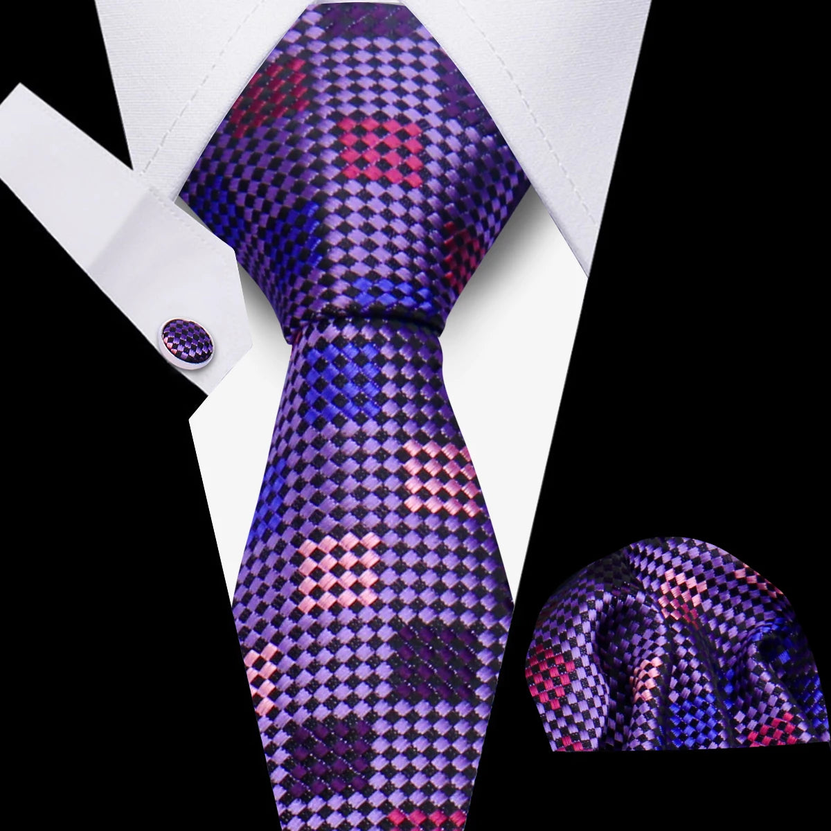Tie Man Luxury Business Neck Tie For Mens Cufflinks Pocket Square Set 7.5cm Necktie For Wedding Party Shirts Sets White Cravats