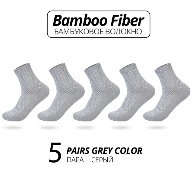 5 Pairs Bamboo Fiber Men's Socks Classic Business Crew Socks Spring Autumn Casual Comfortable Breathable Compression Bamboo Sox
