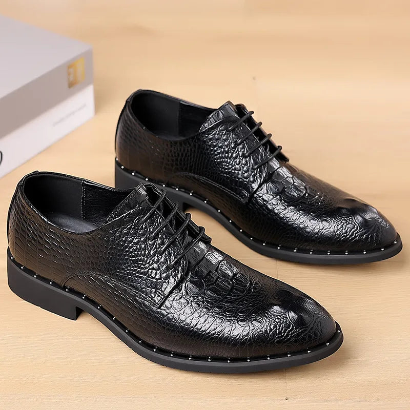 Genuine Leather Men Shoes Luxury Crocodile skin Men's Dress Shoes Lace-Up Wedding Party Shoe Business Office Men Oxfords Shoes