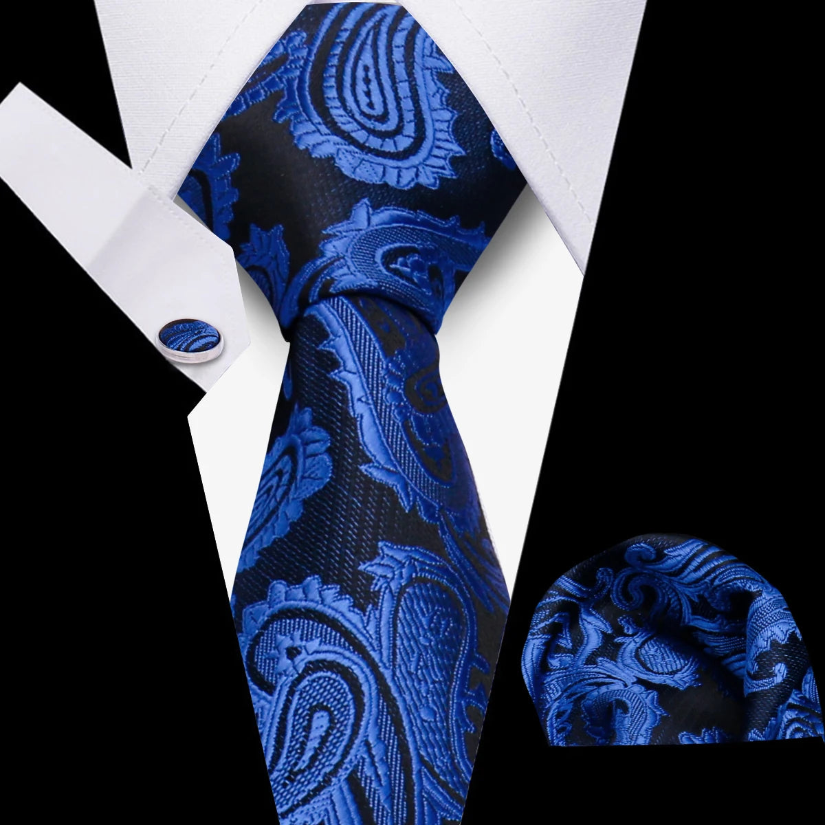 Tie Man Luxury Business Neck Tie For Mens Cufflinks Pocket Square Set 7.5cm Necktie For Wedding Party Shirts Sets White Cravats