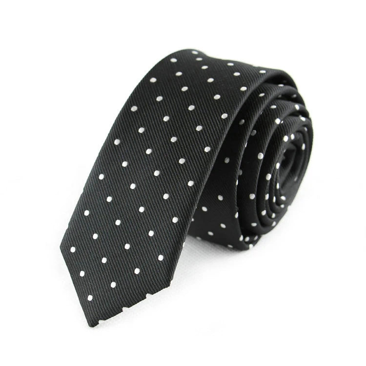 Black Colors Skinny 5CM Men's Necktie Polyester  Ties For Man Striped Dots Solid Jacquard Cravat Business Party Corbatas