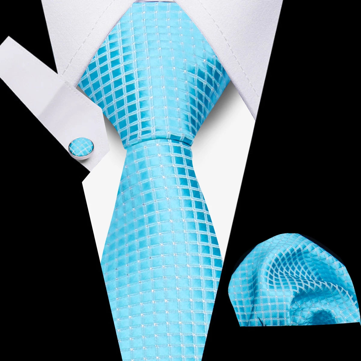 Tie Man Luxury Business Neck Tie For Mens Cufflinks Pocket Square Set 7.5cm Necktie For Wedding Party Shirts Sets White Cravats