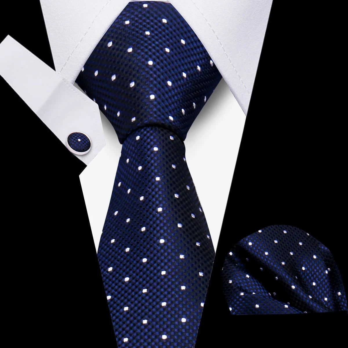 Tie Man Luxury Business Neck Tie For Mens Cufflinks Pocket Square Set 7.5cm Necktie For Wedding Party Shirts Sets White Cravats