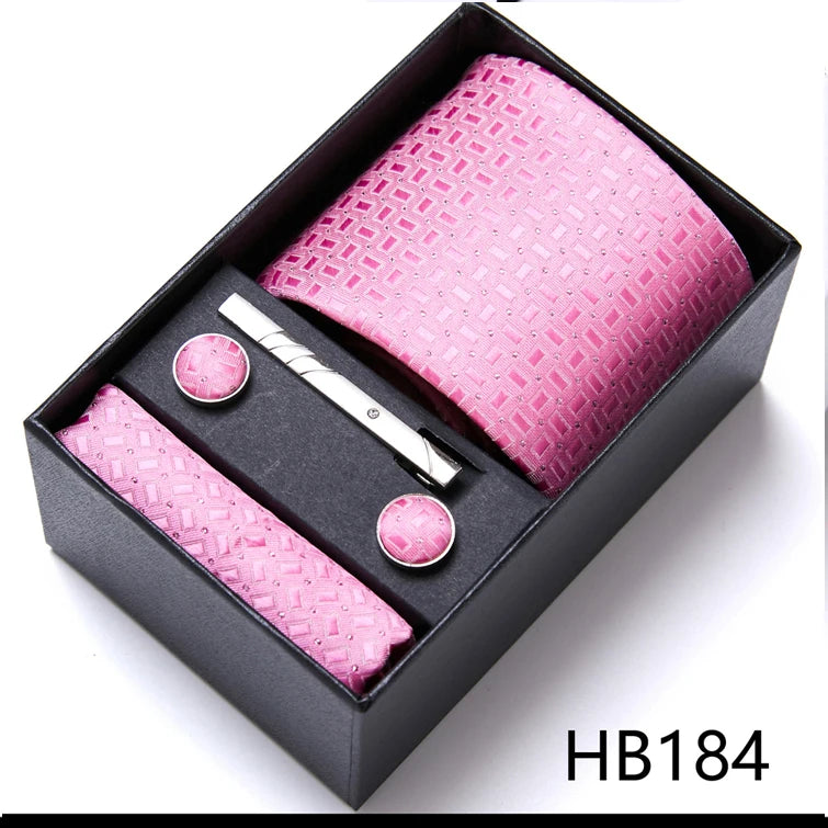 Jacquard Fashion Brand Tie Pocket Squares Set For Men Tie Handkerchief  Cufflink Necktie Gift Box Fit Wedding Holiday Workplace