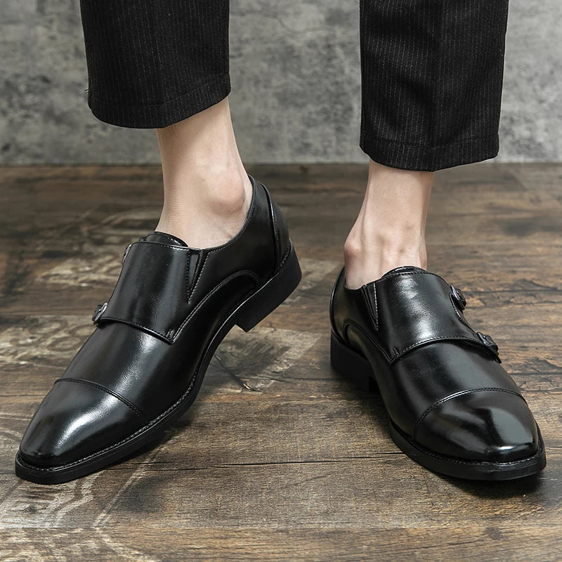 Classic Brand Versatile Men's Leather Casual Shoes Office Business Shoes Pointed Low Heel Men's Formal Shoes Big Size：38-48